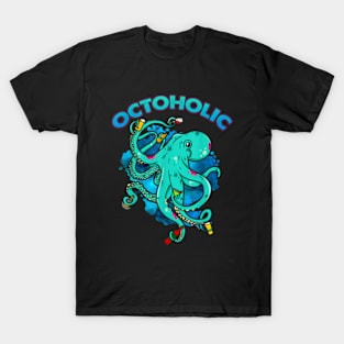 Octoholic Alcoholic Funny Beer And Octopus - Octoholic Funny - Octopus Drinking T-Shirt